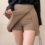 Asymmetrical High Waist Side-Slit Skort Brown