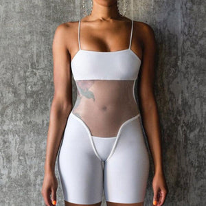 Mesh Patchwork Basic Romper White