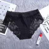 Seamless Mid-Waist Ice Silk Lace Panties Black