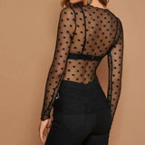 Mesh Layer Blouse Top Black Dot