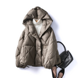 Short Diamond Down Puffer Coat Taupe