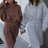 2-Piece Solid Hoodie & Sweatpants Set Brown Gray