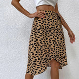 Polka Dot Wrap Maxi Skirt Black Brown