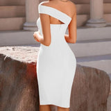 High Slit Off Shoulder Bodycon Midi Dress White