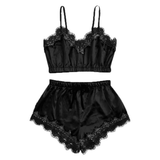 2-Piece Scrunched Satin Sleepwear Set Black