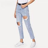 Straight Leg Cut Out Ripped Jeans