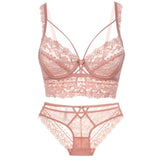 2-Piece Push Up Brassiere Lace Underwear Set Pink