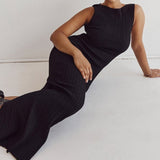 Cotton Sleeveless Knitted Maxi Dress Black