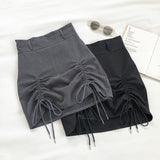 Mini Drawstring A-Line Skirt Gray Black