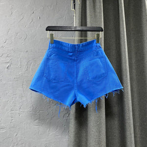 High Waist Colorful Denim Shorts Blue