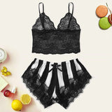 2-Piece Bralette Shorts Sleepwear Set Black/Stripe