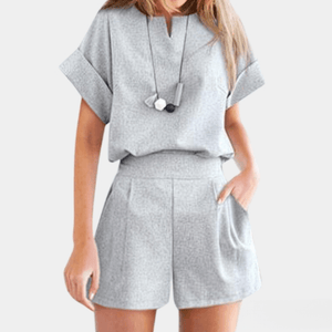 2-Piece Minimalist Top and Shorts Matching Set Gray