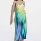 Satin Tie Dye Maxi Dress Multicolor