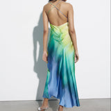 Satin Tie Dye Maxi Dress Multicolor