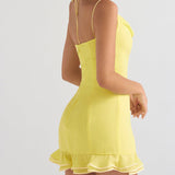 Sleeveless Yellow Mini Halter Chiffon Dress