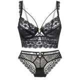 2-Piece Push Up Brassiere Lace Underwear Set Black