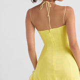 Sleeveless Yellow Mini Halter Chiffon Dress