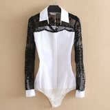 Black Lace Cotton Blouse Bodysuit White