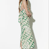 One Shoulder Green Stripe Printed Midi Dress