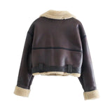 Faux Fur Belted Jacket Brown