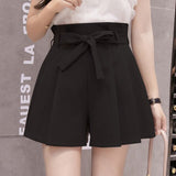 Pleated Bow Belt Shorts Black