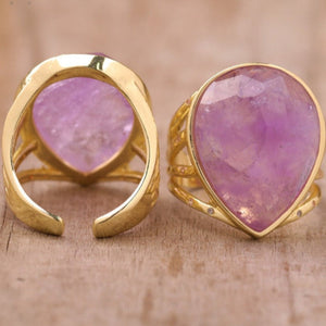 Resizable Teardrop Stone Ring Amethyst