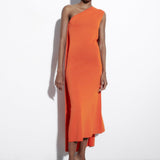 Sleeveless Cape Knitted Midi Asymmetrical Dress Orange