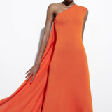 Sleeveless Cape Knitted Midi Asymmetrical Dress Orange