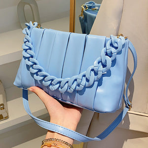 Striped Chain Crossbody Handbag Blue