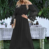 Off Shoulder Flared Long Sleeve Boho Maxi Dress Black