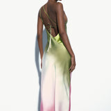 One Shoulder Tie Dye Print Satin Maxi Dress Multicolor