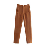 Chic Straight Leg Pants Brown