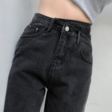 High Waist Baggy Cross Waist Jeans Black