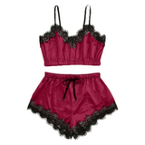 2-Piece Scrunched Satin Sleepwear Set Wine