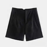 Solid High Waist Zipper Shorts Black