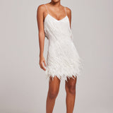 Sleeveless Fringed Sequin Feathered Mini Dress White