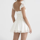 Double Layered Lace White Mini Dress White