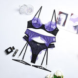 3-Piece Purple Lace Lingerie Set Purple