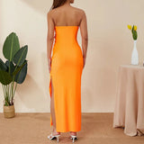 Colorblock Hollow Out Strapless Maxi Dress Orange