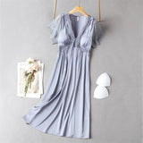 Satin Long Sleepwear Dress Blue