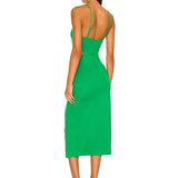 Spaghetti Strap Cut Out Midi Dress Green