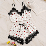 2-Piece Scrunched Satin Sleepwear Set White Dot