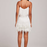 Sleeveless Fringed Sequin Feathered Mini Dress White