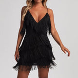 Fringe Tassel Mini Dress Black