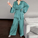 2-Piece Robe & Pants Sleepwear Set Light Green