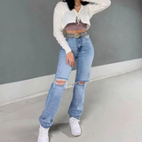 Ripped High Waist Jeans Light Blue