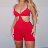 Cut Out Spaghetti Strap Romper Red