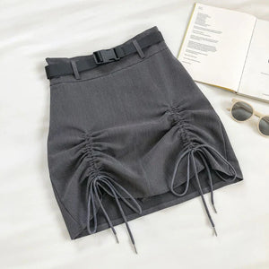 Mini Drawstring A-Line Skirt Gray