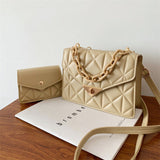 Quited Solid Color Handbag Beige