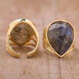 Resizable Teardrop Stone Ring Labradorite